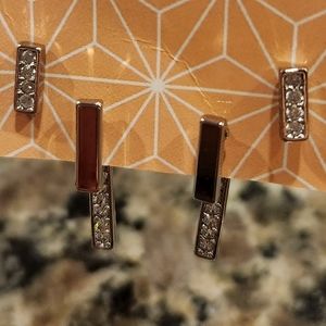 NEW 3 pc silver bar cubic zirconia ear jacket earrings